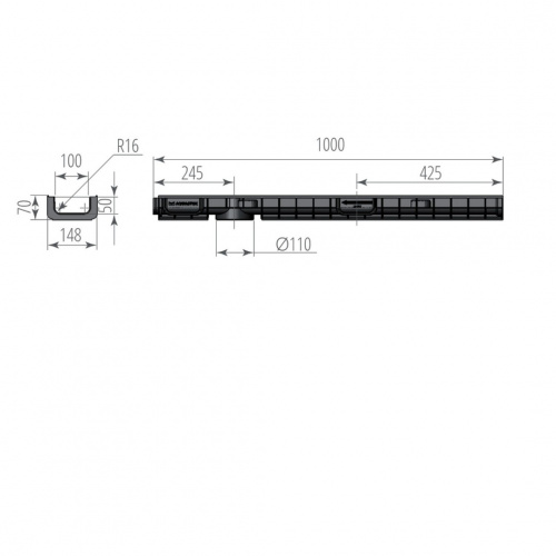 Лоток водоотводный пластиковый ЛВП Norma DN100 H70 (11007)