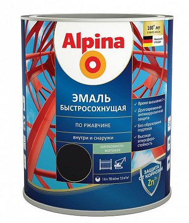 Грунт-эмаль алк. Альпина быстро-ая по ржав. шел.-мат. RAL9005 черная 0,75л (Лидер Р)