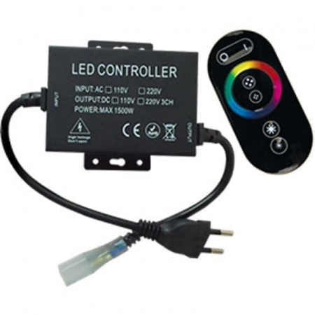 Контроллер для ленты 220V 16x8IP68 с кольц сенс.черн.пульEcola LED strip 220V RGBRF (IP20)1500W6,6A